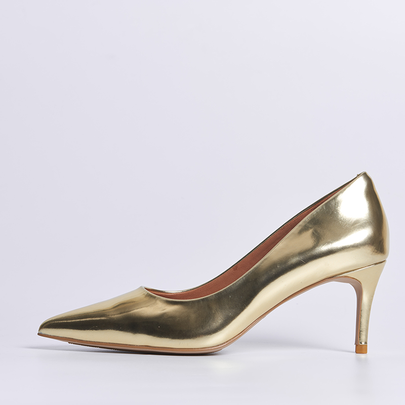 Pointed toe metallic leather pump with balanced heel proportion designed for scalable OEM ODM women’s footwear lines