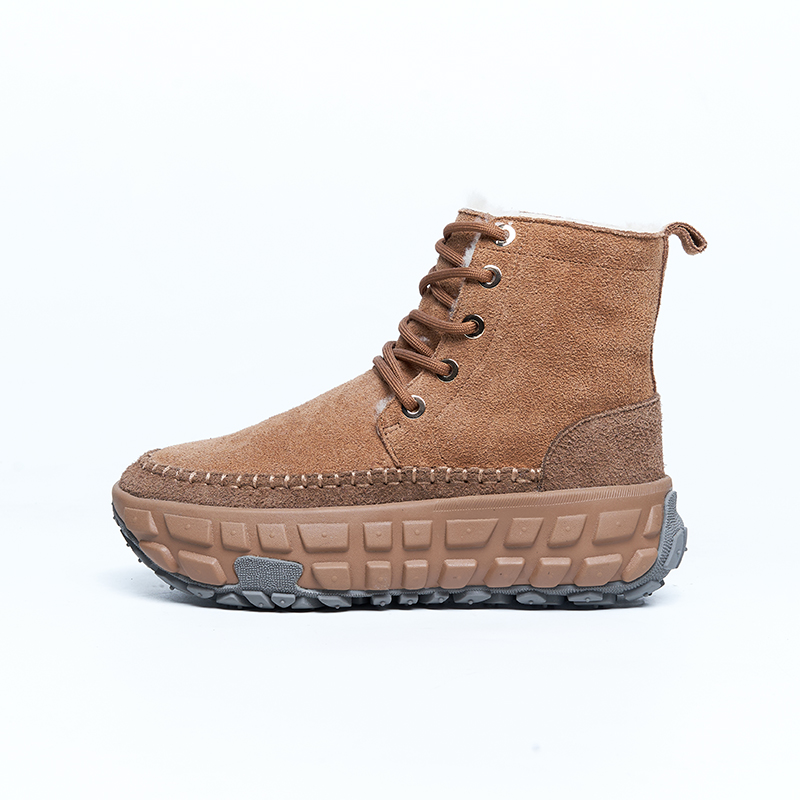 Brown lace-up ankle boots with chunky sole and casual outdoor-inspired design for designer OEM ODM
