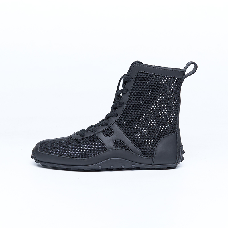 Black hybrid sneaker boots with mesh panels and lightweight structure for designer brand OEM ODM production