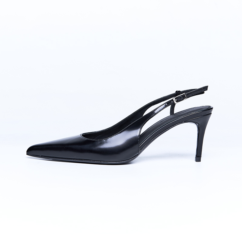 Pointed toe slingback high heel with slim heel profile and clean leather construction for premium women’s footwear lines