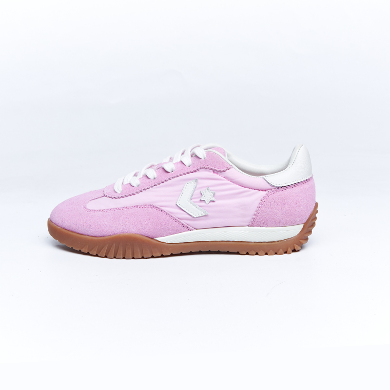 Pink retro low-top sneakers with leather upper, developed for designer brands OEM ODM production