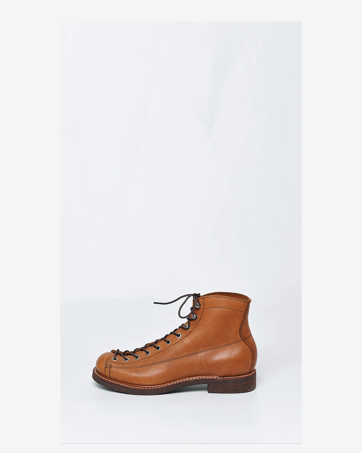 Brown leather lace-up boot developed for custom OEM footwear manufacturing